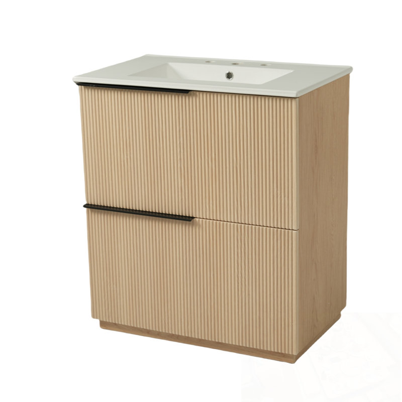 Bathroom Vanity with Ceramic Sink and 2 Drawers, Natural