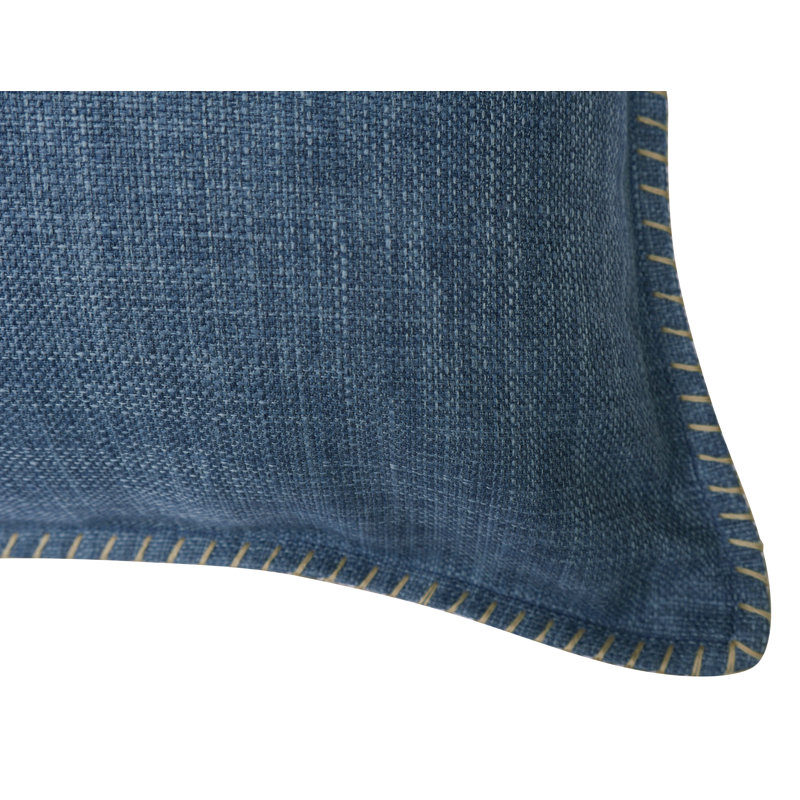 Cotton Reversible Throw Pillow, Faux Linen Indigo Blue