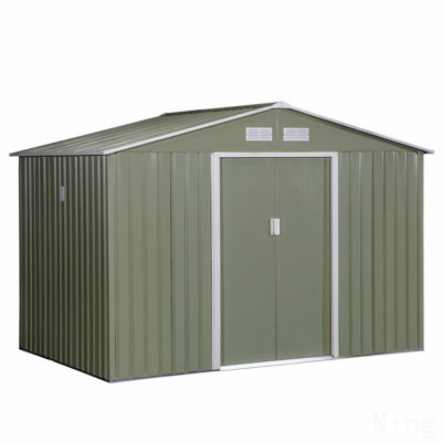 9' X 6' Outdoor Storage Shed, Garden Tool House With Foundation, 4 Vents, And 2 Easy Sliding Doors For Backyard, Patio, Garage, Lawn, Green