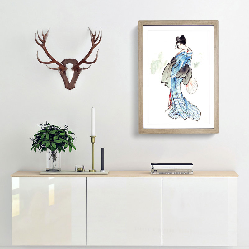Beautiful Geisha by Katsushika Hokusai - Single Picture Frame Painting, Oak Framed, 63cm H x 45cm W x 2cm D