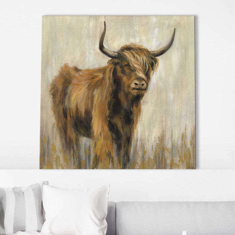 Highland Mountain Cow - peinture, H 18 po x l 18 po x P 1 po, Toile tendue