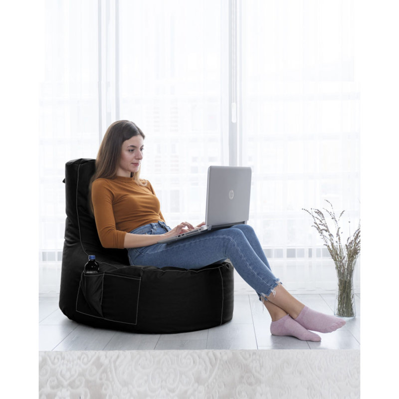 Fauteuil à billes de qualité supérieure, noir uni, 27,6 po x 31,5 po x 13,8 po | 100% polyester imperméable, rembourrage 100% en mousse de polystyrène, fermeture à glissière dissimulée | Conception moderne pour le divertissement à l'extérieur, capacité de 440 lb