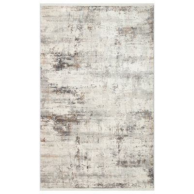 Elegant Hall Carpet, 2.6 x 4.9 Feet, Cream & Grey, 100% Polyester, 0.4 Inch Pile Height | Machine Woven, 320,000 Thread Points | Durable & Easy to Clean, Ideal for Entryways & Living Rooms