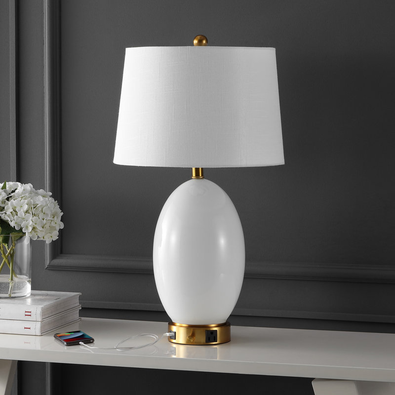 Tuscola Glass USB Table Lamp, White/Brass Gold