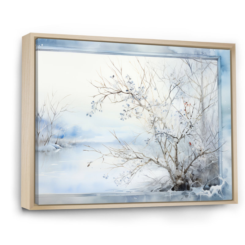 «Frosty Scenic Winter Landscape I», art mural paysage d'hiver, Cadre flottant brun, H 30 po x l 40 po x P 1,5 po
