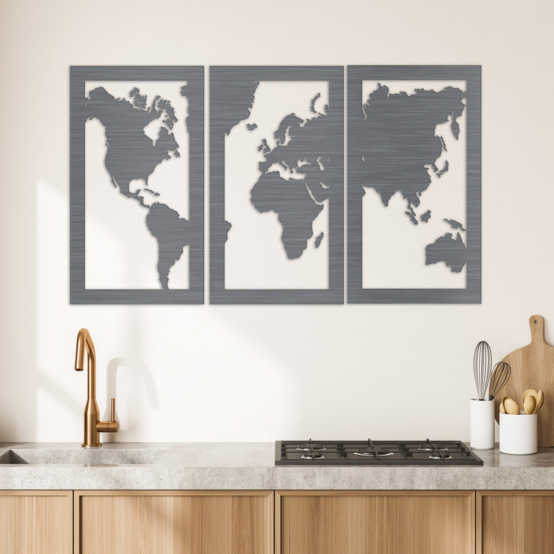 Décoration murale en trois parties du globe - ACM, H 26,8 po x l 46 po x P 0,25 po, Blanc