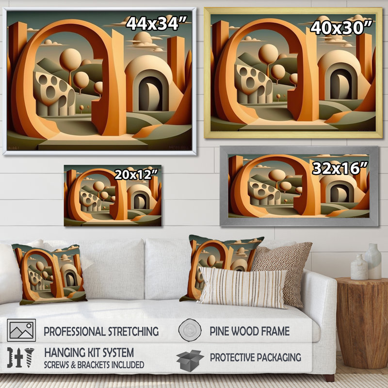 «Abstract Architecture In Retro Orange Lanscape», reproduction sur toile, H 12 po x l 20 po x P 1 po, Cadre photo blanc
