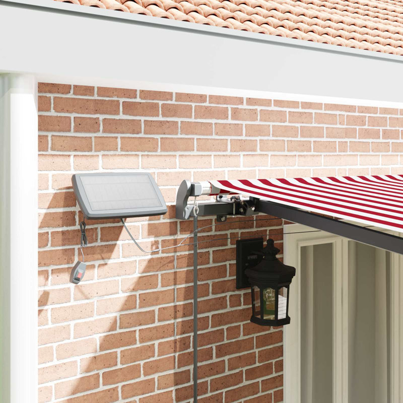 VidaXL 350cm D Retractable Patio Awning, 600cm W x 350cm D, Red/White/Black, Striped
