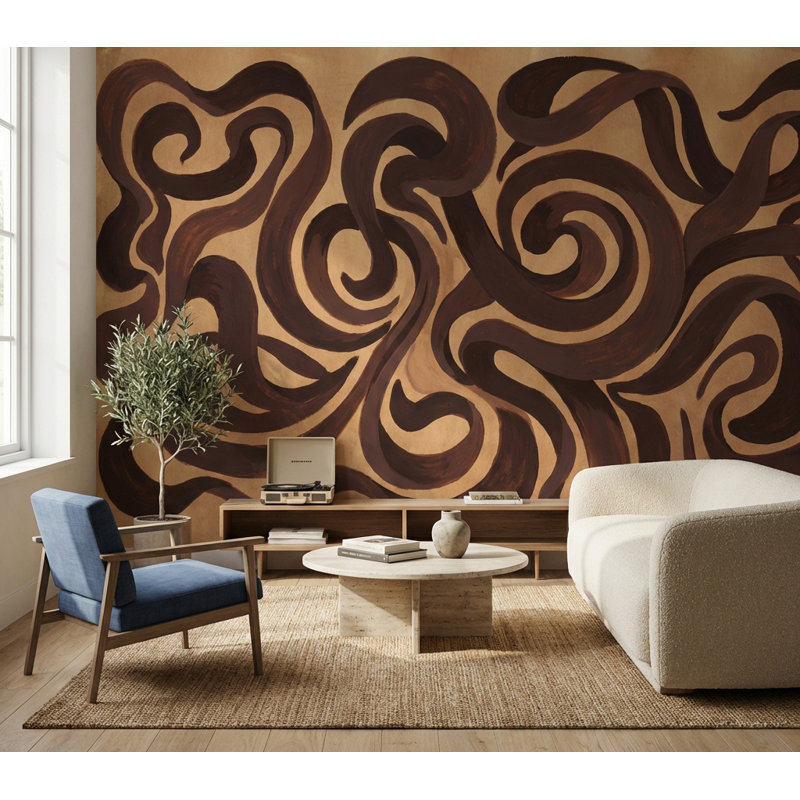 Murale abstraite moderne à motif de tourbillons abstraits, Peler et coller, 200 po x 120 po