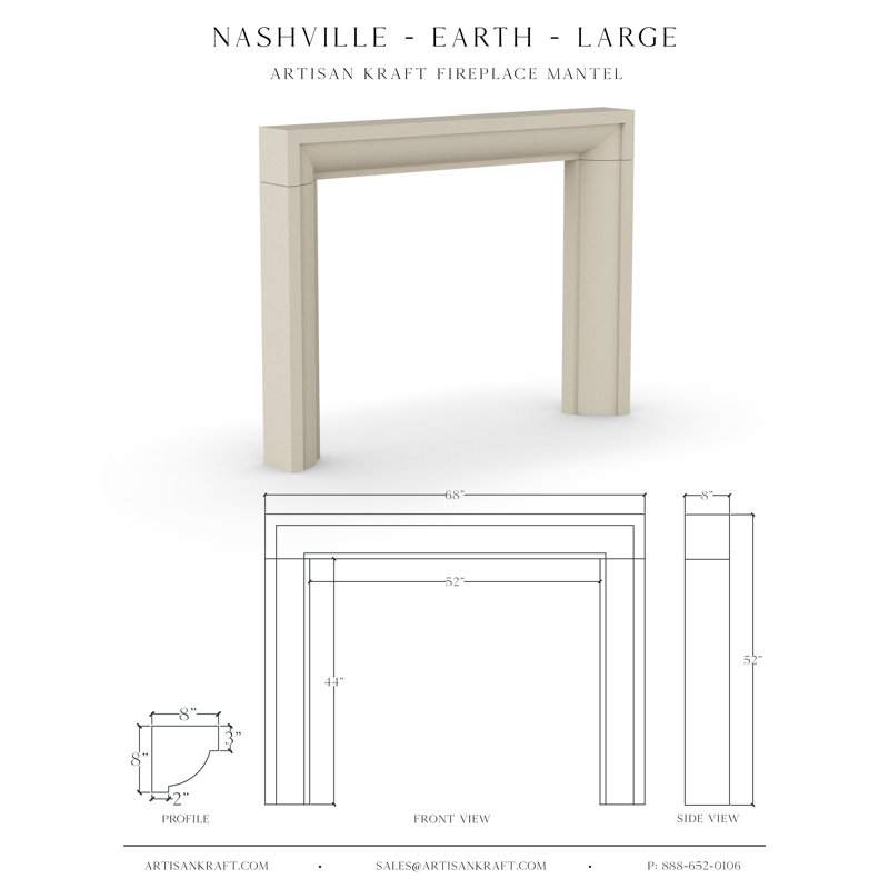 Foyer en pierre Nashville avec foyer standard, Terre, 7,5 po x 68 po x 52 po