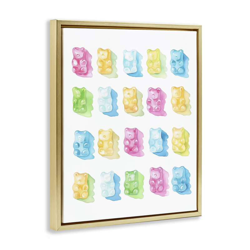 Cadre flottant de la collection Pastel Candy Bears, design par Lil 'Rue, H 31 po x l 25 po, Cadre flottant métallique doré