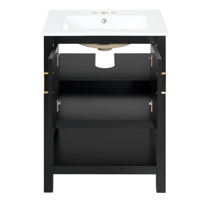 Meuble-lavabo moderne de 24 po au design sergé élégant avec charnières à fermeture en douceur, armoire de salle de bain avec structure ouverte au dos, tablette réglable
