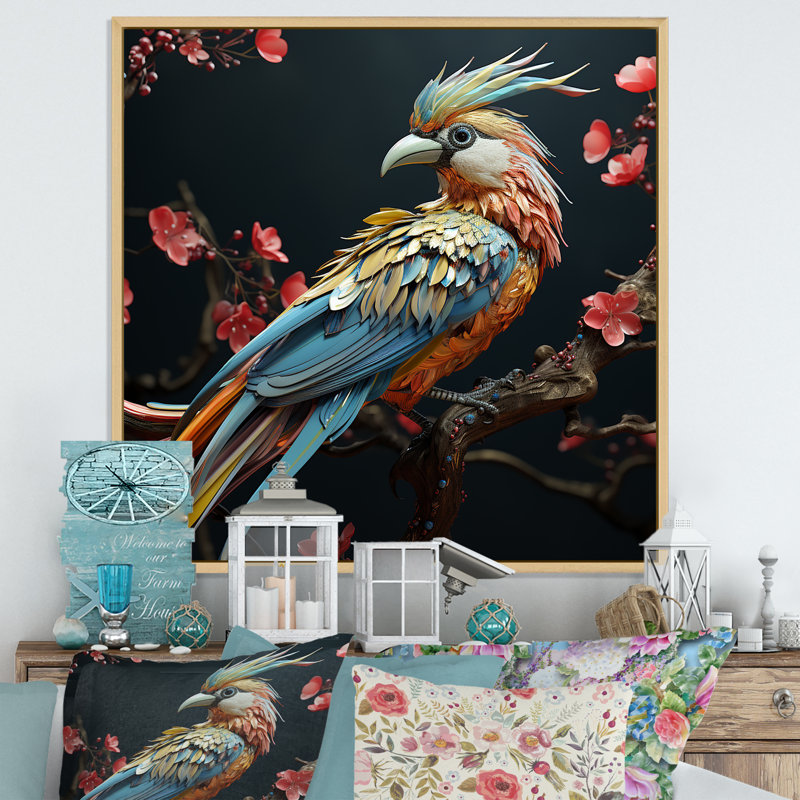 «Bird Expressionist Freedom I» sur toile, H 16 po x l 16 po x P 1 po, Cadre naturel flottant