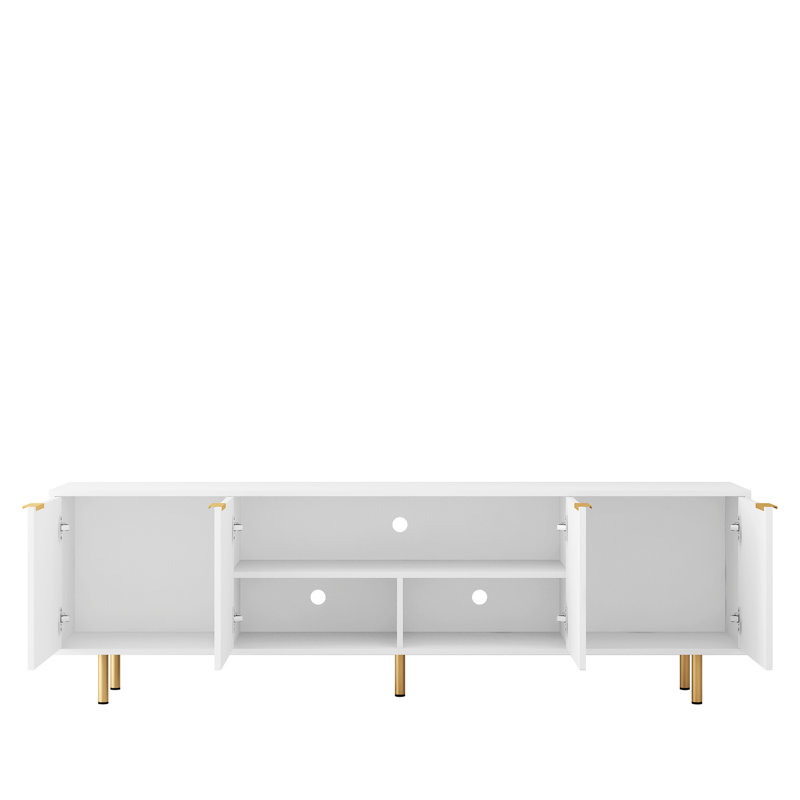 Modern White Tv Stand With Storage, 68" Fluted For 55+ Inch Tv, Entertainment Center Power Outlet, Console Media Cabinet Living Room 70-79 Shelves,