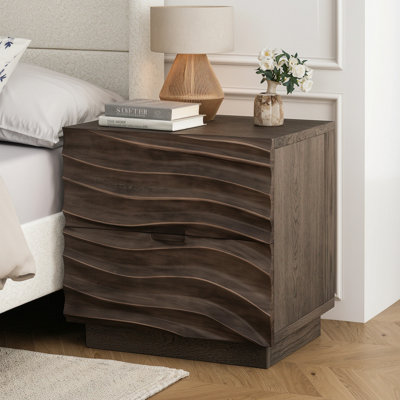 Table de chevet en bois massif, table de chevet à 2 tiroirs sans poignées, style rustique brun, idéale pour la chambre et le salon, peut supporter jusqu'à 50 kg.
