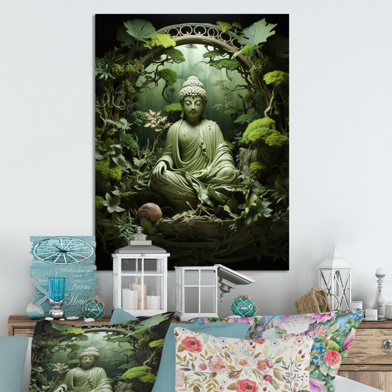 Décoration murale bouddhisme vert en bois Bodhi Tree II, H 32 po x l 16 po x P 1 po