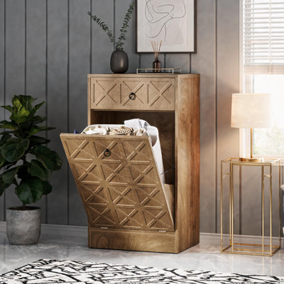 Armoire à panier à linge inclinable avec tiroir 13 gallons, panier à linge caché en bois, 2 pièces