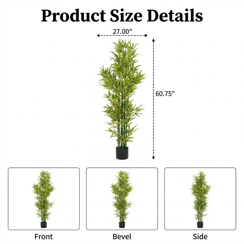 Ensemble de 2 grandes plantes artificielles en bambou dans des pots en plastique, 60,75 po x 27 po