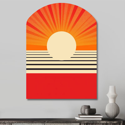 Minimal géométrique orange audacieux coucher de soleil VI - décoration murale géométrique abstraite asymétrique, sculpture murale en métal arche