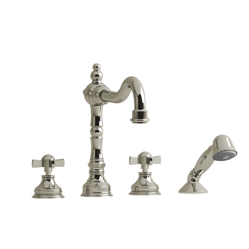 Retro™ 4-Hole Deck Mount Tub Filler, Polished Nickel, X-Shaped Handles