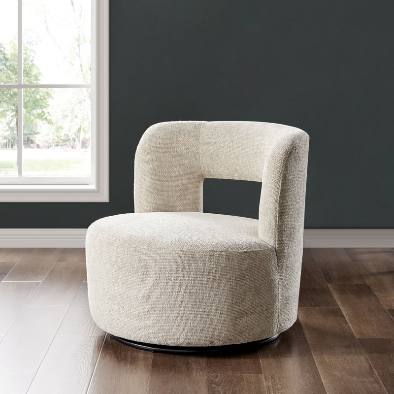 Carlia Upholstered Swivel Barrel Chair, Grenada Cream