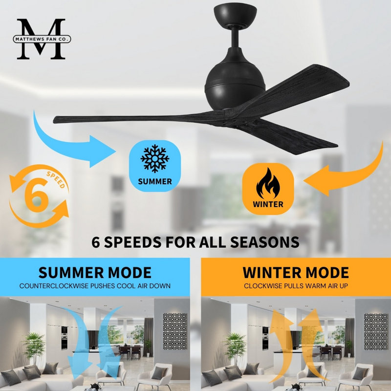 60" Irene Paddle 3 Blade Ceiling Fan, 60", Matte Black, Matte Black