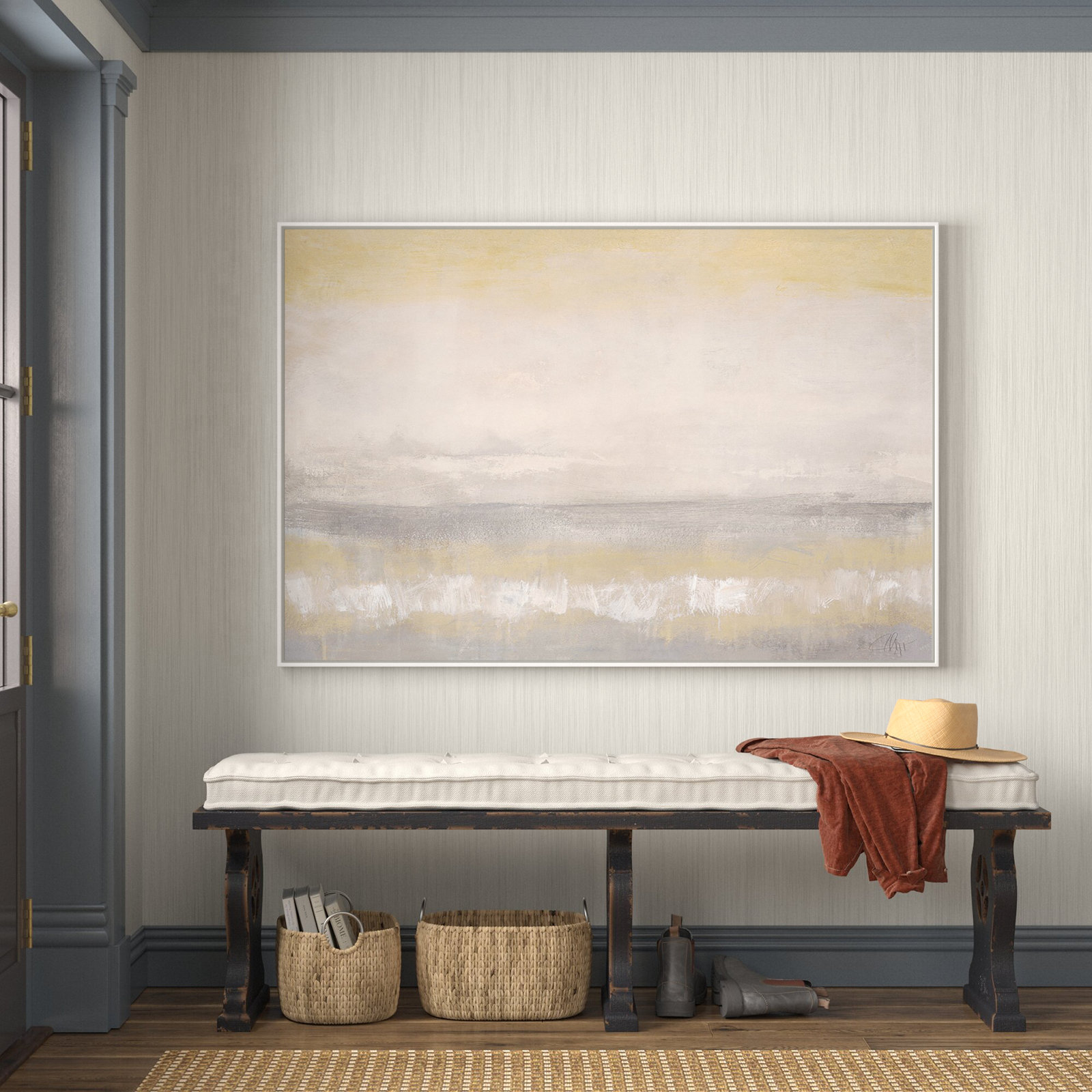 Willadeene "Morning Calm 2" Painting, 41" H x 61" W x 2" D, White Framed