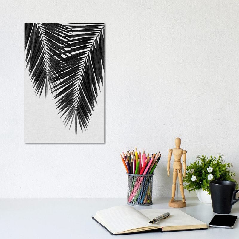 Palm Leaf II B&W 1 Piece Wrapped Canvas Wall Art, 20.32 cm H x 30.48 cm W