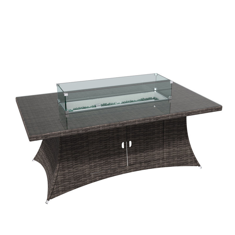 Arayeli Rectangle Aluminum Propane Smokeless Fire Pit Table with Hidden Fuel Tank, Brown