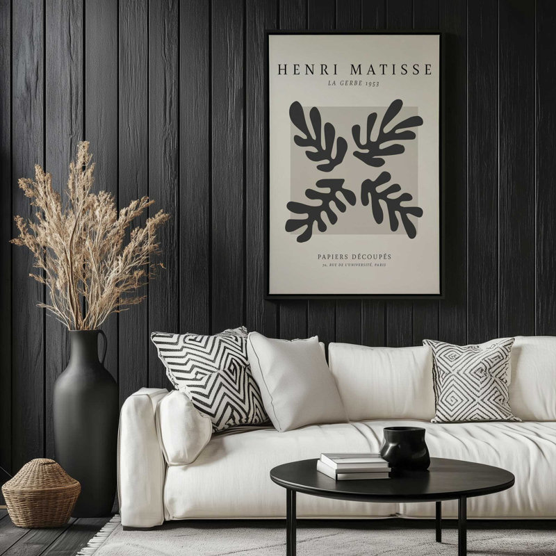 Affiche La Gerbe en noir Matisse, Cadre flottant or poli, H 18,75 po x l 12,75 po x P 1,75 po