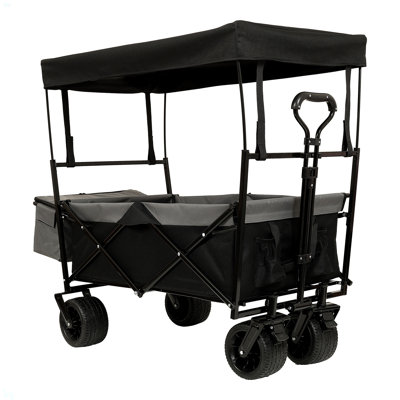 Chariot pliable de 480 lb avec auvent, poussette de chariot avec roues tout-terrain de 7 po, chariot pliable léger, grande capacité pour le camping, le magasinage, les sports et le jardin, noir avec moustiquaire