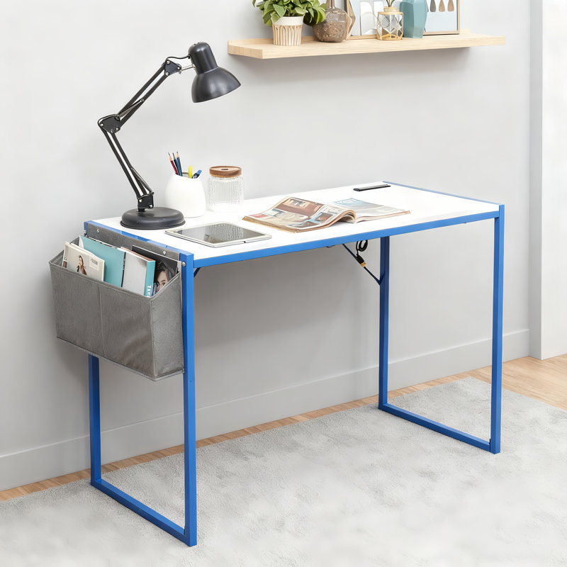 Parinita Study Desk – Sleek & Stylish Workstation for Small Spaces, 30" H x 39.4" W x 18.9" D, White/Blue