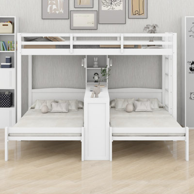 Lit superposé avec bureau intégré, tablettes de rangement et lampe de lecture, 3 lits dans un design compact