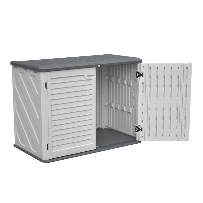Résistance aux intempéries avec remise horizontale, grande armoire de rangement extérieure verrouillable, unité de rangement en plastique PEHD épais pour les cours, le patio et le jardin (28 pieds cubes / ivoire) Blanc