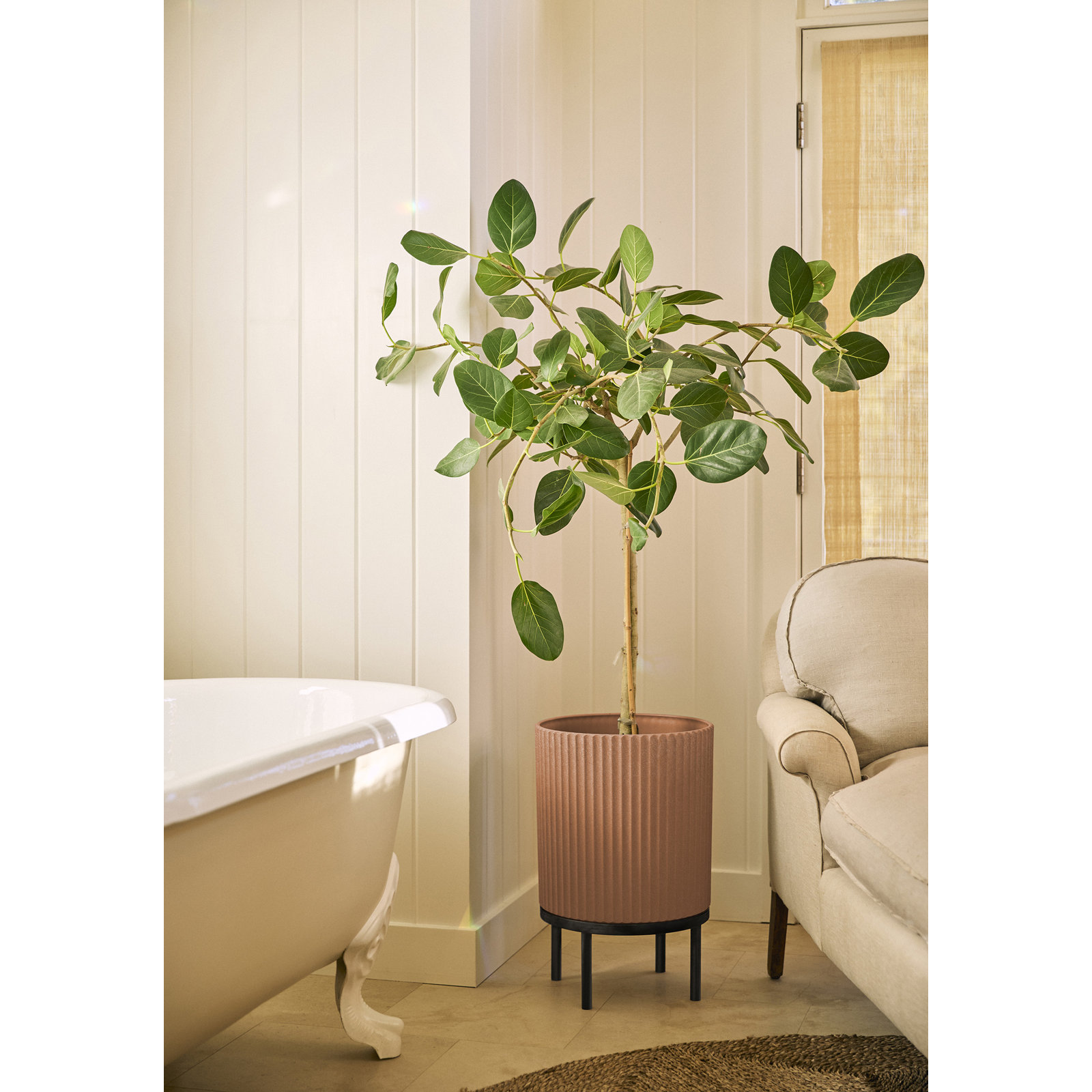 Demi Series Planter with Stand, 2, 22" H x 14.75" W x 14.75" D, Terracotta/Black