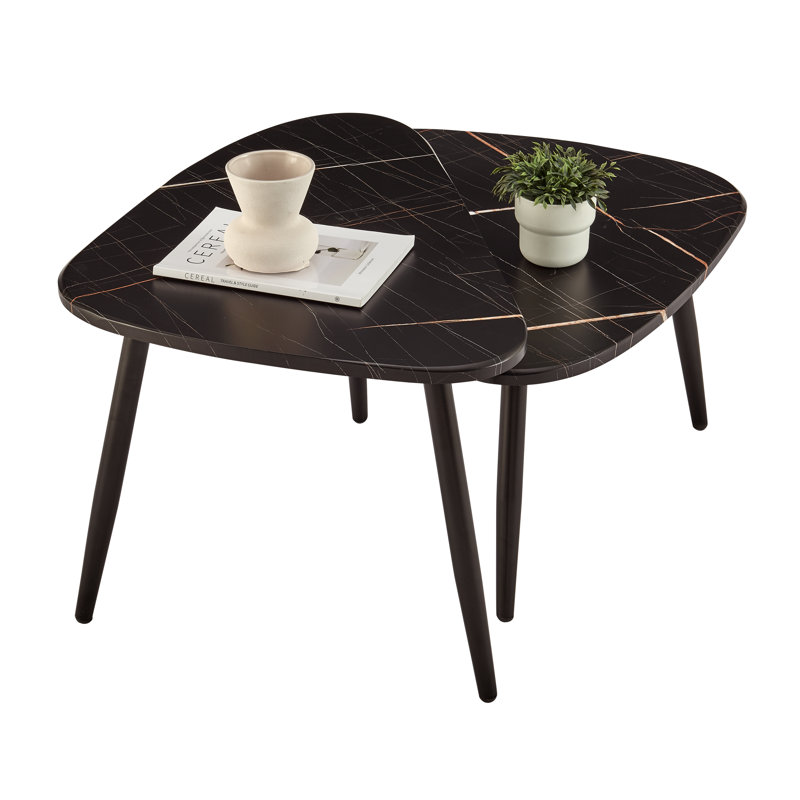 Aurora Black Marble and Metal Oval Semi-Nested Coffee Table Set
