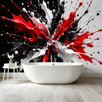Peel and Stick Wallpaper Wall Mural Dynamic Abstract Burst Red Black White Paint Splashes Wall Art Self Adhesive and Removable