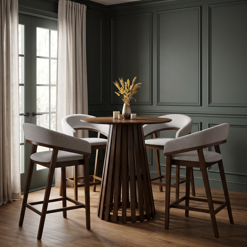 Weiss - Table de bar ronde Mid-Century moderne en noyer, Walnut