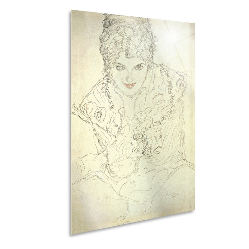 Girl Supporting Her Chin by Gustav Klimt - No Frame Painting on Plastic / Acrylic, 95cm H x 65cm W
