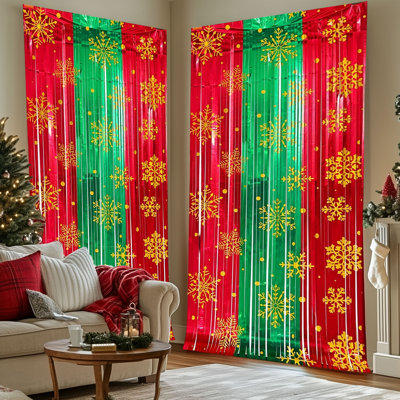 Ensemble de rideaux de Noël flocons de neige 2 pièces 39 x 79 po pour les fêtes