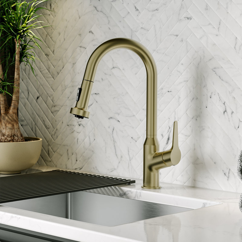 Karran Scottsdale Single Handle Pull-Down Sprayer Kitchen Faucet in Spot-Free Champagne Bronze, Champagne Bronze