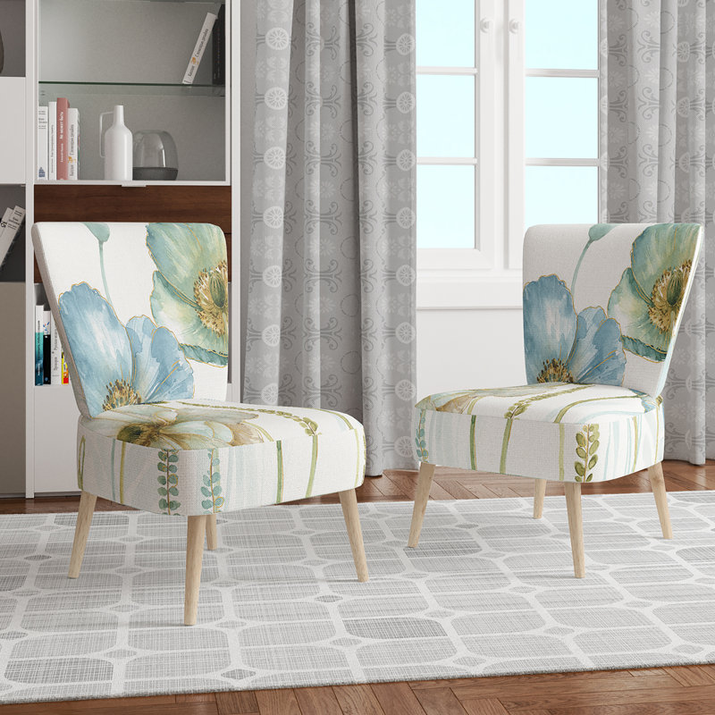 Upholstered Floral Side Chair - Modern floral Accent Chair, Floral White Polyester Blend 4