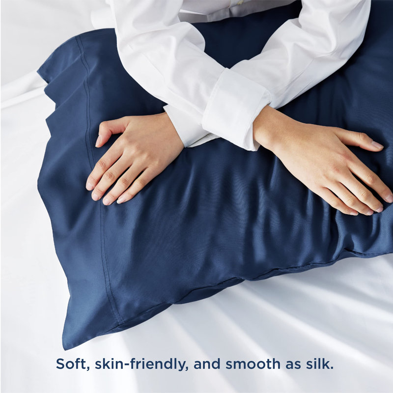 Rayon from Bamboo Cooling Pillowcase, Navy, King Pillowcase