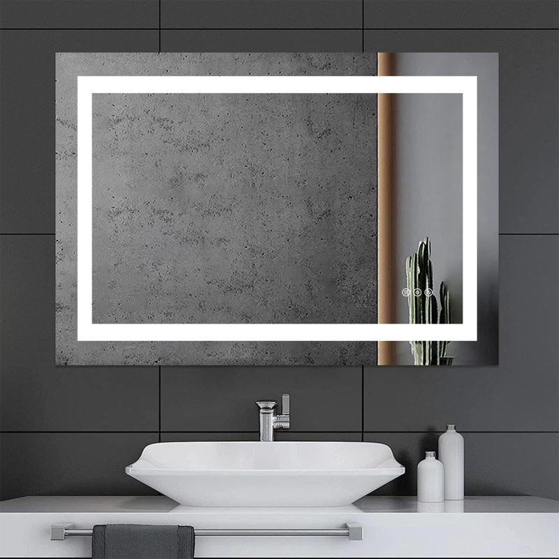 Frameless Anti-fog Led Bathroom Mirror With Frontlight And Backlight, 3 Colors Dimmable Vanity Mirror, 32" x 40"
