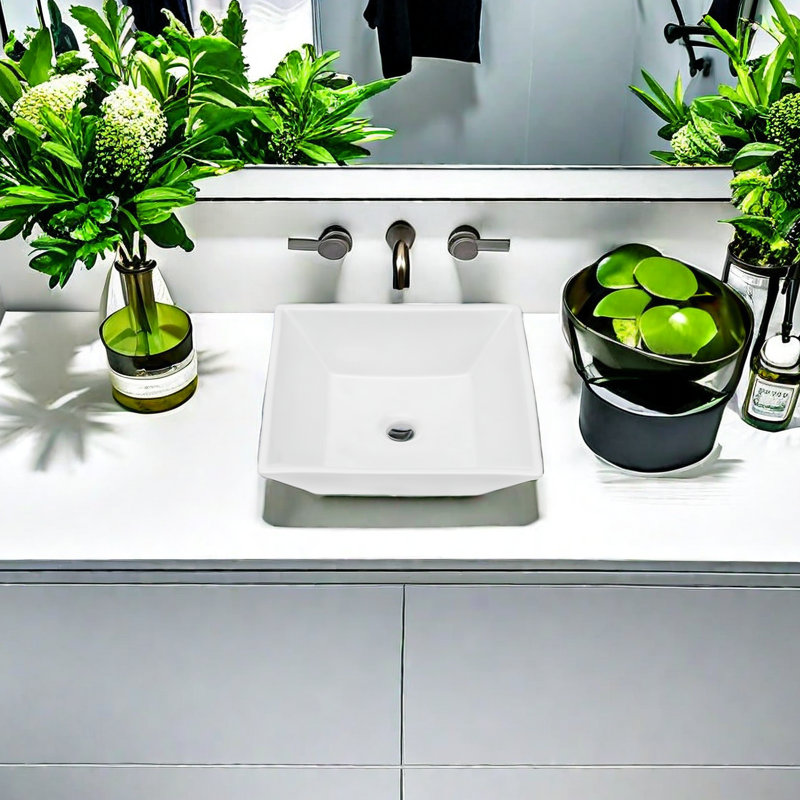 Lavabo de salle de bain carré en céramique 16 po APRESSHUI