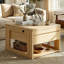 Table basse convertible en table à manger et bureau, table basse gigogne en bois naturel avec tiroir et tablette de rangement
