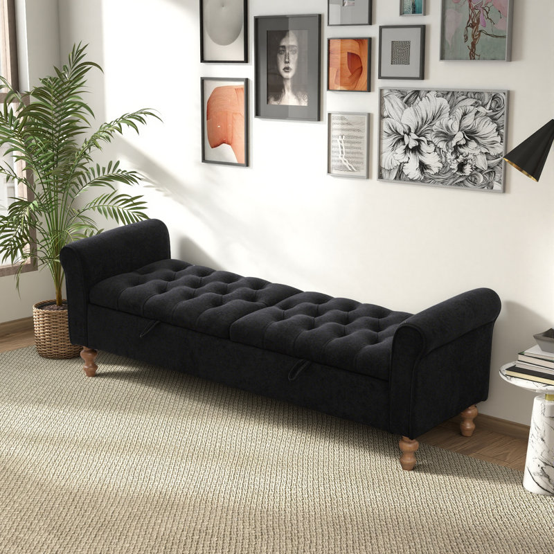 Banc de rangement rembourré l 65,7 po avec couvercles, Noir