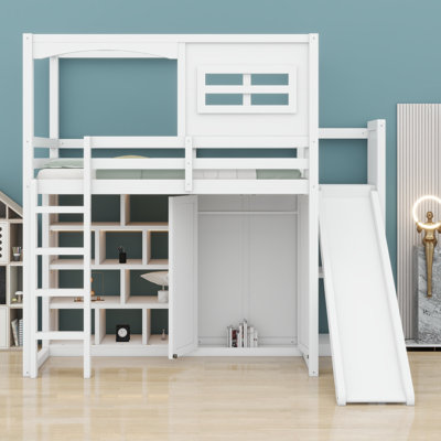 Lit mezzanine avec garde-robe, tablettes de rangement