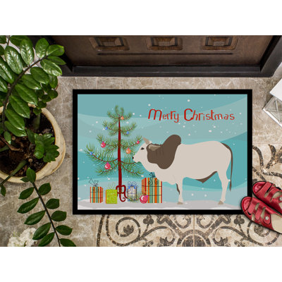 Malvi vache, de noël 27 po x 18 po tapis de porte extérieur antidérapant