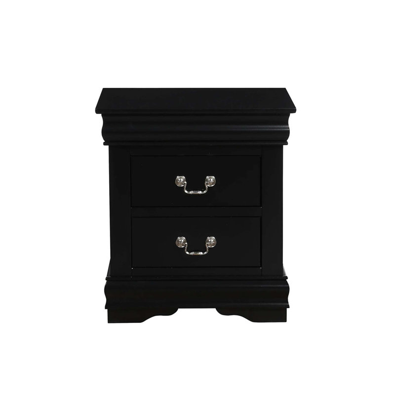 Solid Pine Nightstand With 2 Drawers, Black